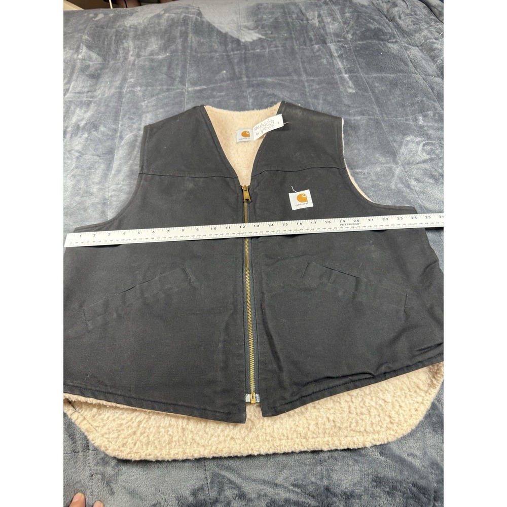 Carhartt Vintage 70/80 Sherpa Fleece Lined Black Canvas Work Vest Size XL - Picture 6 of 9